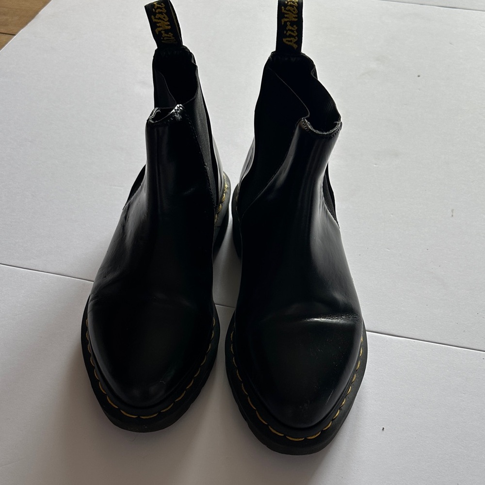 Dr. Martens Black Leather Chelsea Ankle Boots with Yellow Stitching